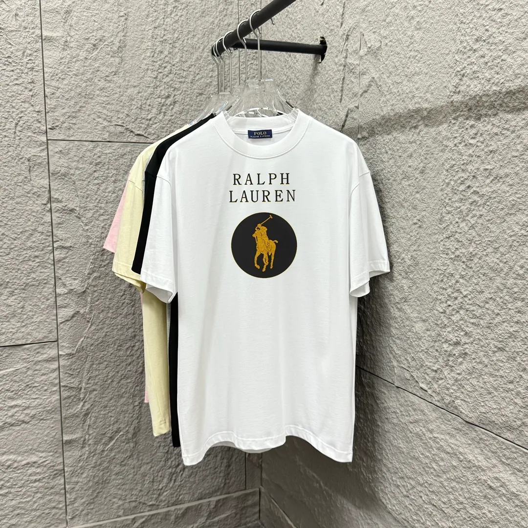 🅿️180 Polo* Ralph Lauren 2025 spring and summer new style Classic letter pony print custom double yarn plain cotton fabric short-sleeved T-shirt for men and women Color: black white Size: S (90-130 pounds) M (120-150 pounds) L (140-165 pounds) XL (160-180 pounds) XXL (180-210 pounds)